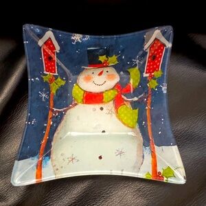 🌷208 Park Square Winter Holiday Christmas Snowman Glass Serving Dish Bowl